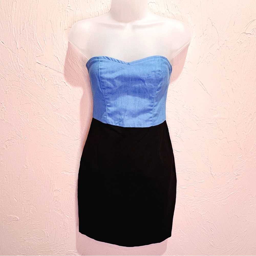 By Corpus 90s Style Strapless Denim Black Corset Mini Dress Women's 2